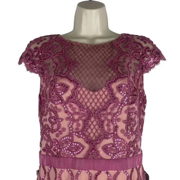 Tadashi Shoji Miranda Sequin Embroidered Cocktail Dress Mauve Size 4 - Picture 4 of 10